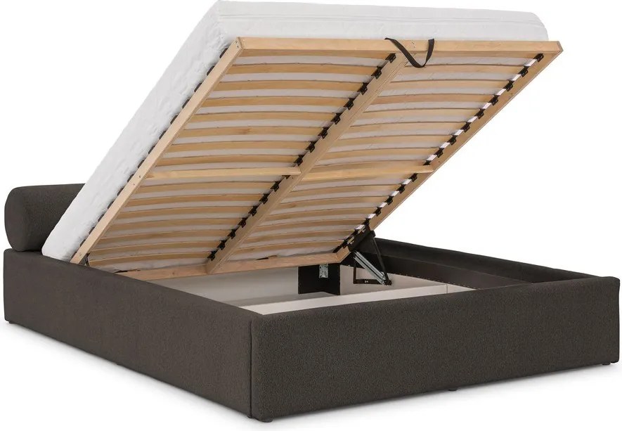 Letto matrimoniale imbottito grigio scuro con contenitore con rete inclusa 140x200 cm Cille – Ropez