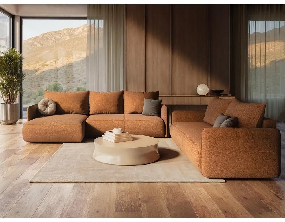 Divano angolare grigio allungabile/con contenitore (con penisola a sinistra) Nanea – Makamii