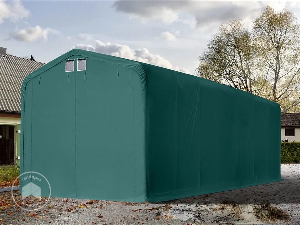 TOOLPORT 4x16m tenda garage 3,35m, PRIMEtex 2300, verde scuro, con statica (sottofondo in terra) - (99413)