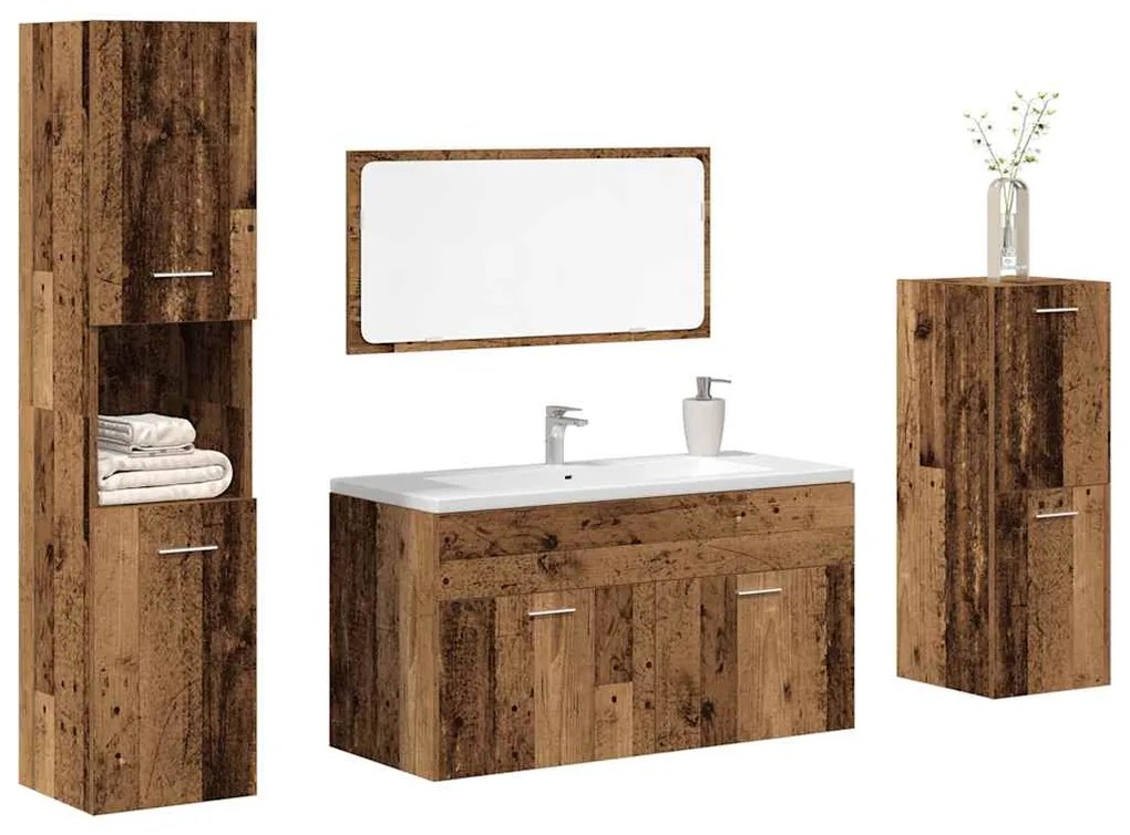 Set Mobili Da Bagno 4 Pz Legno Antico İn Legno Multistrato /