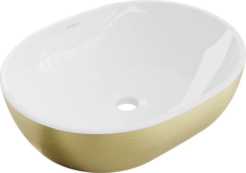 Mexen Viki lavabo da appoggio 48 x 35 cm, bianco/oro motivo linee - 21054817