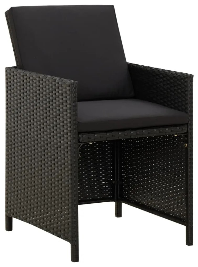 Set da pranzo per giardino 9 pz con cuscini in polyrattan nero