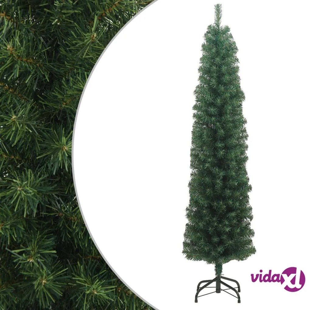 vidaXL Albero di Natale Artificiale Sottile con Base Verde 210 cm PVC
