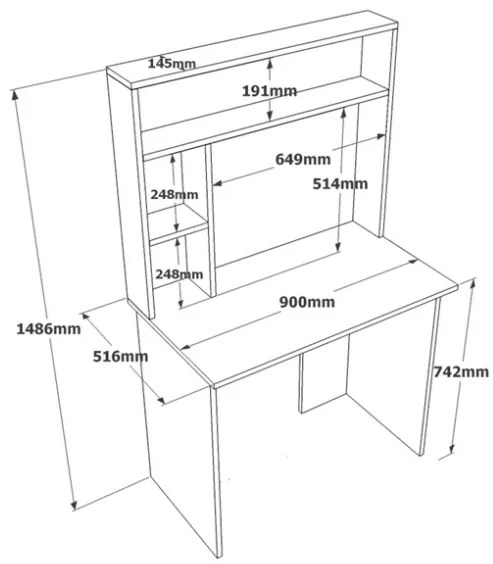 Scrivania Libreria Con Mensole E Scaffali 90x52x149H Rovere E Antracite Bremen