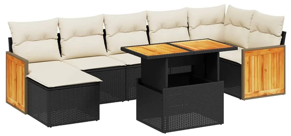 Set divani da giardino con cuscini 8 pz nero in polyrattan