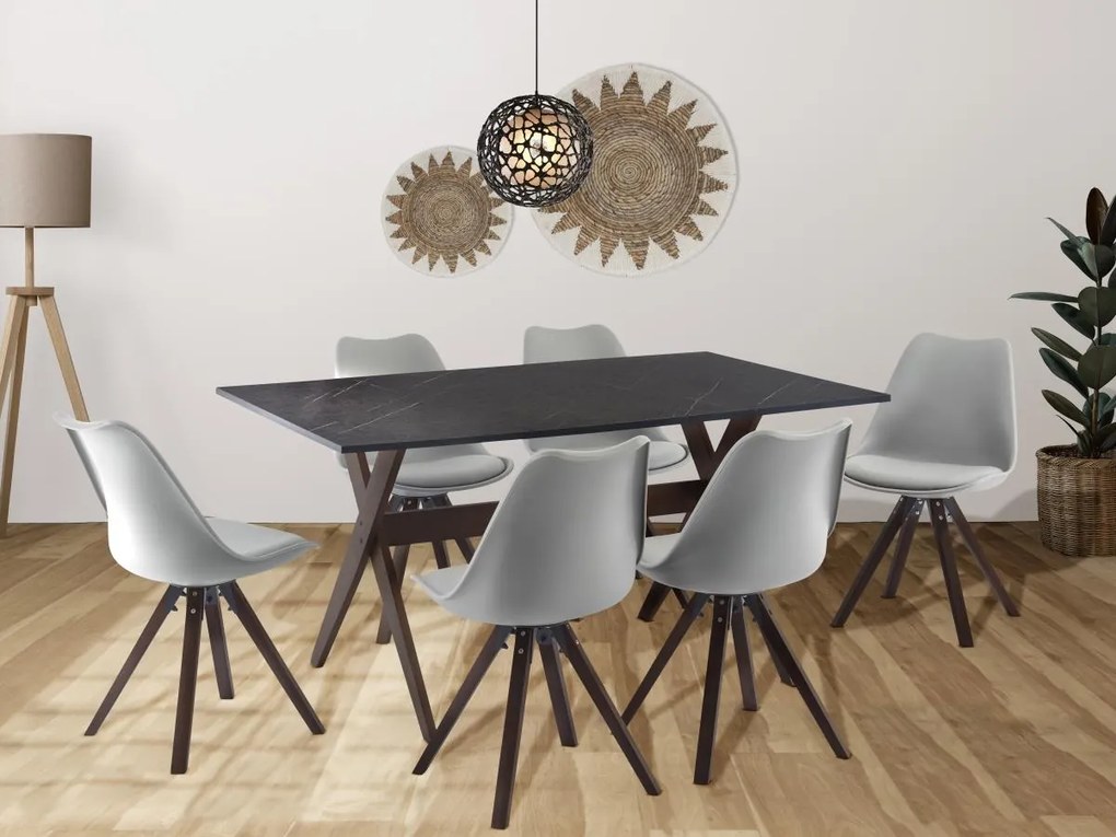 Tavolo da pranzo 6 coperti in MDF e Faggio Antracite e Naturale scuro - SERANI