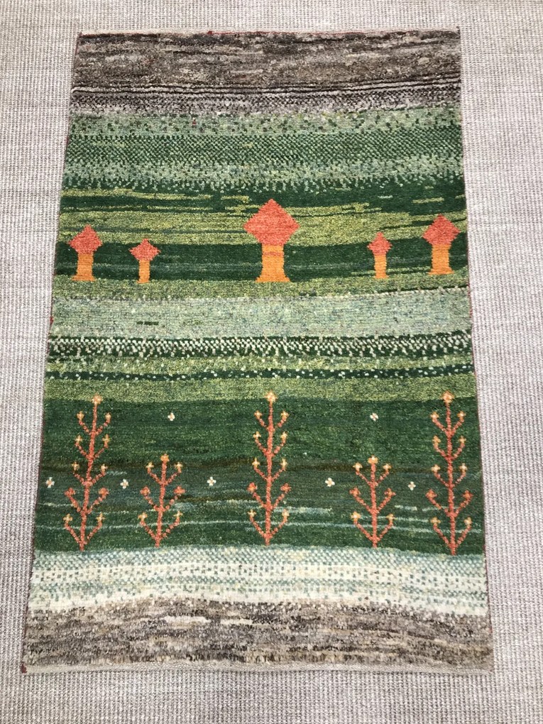 Gabbeh Tappeto persiano 110 x 70 Verde (Iran) Annodato A Mano