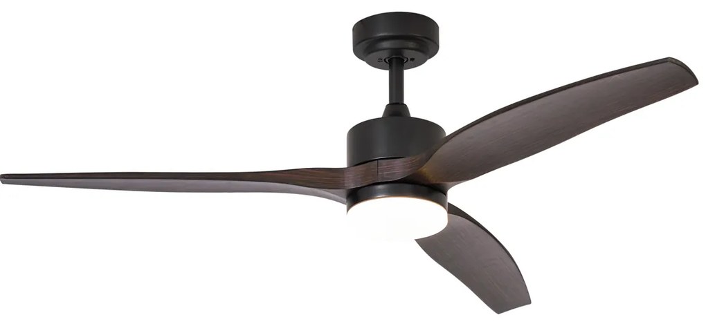 Ventilatore da soffitto Nero con effetto legno 132 cm con LED dimmerabile incluso e telecomando - Joly