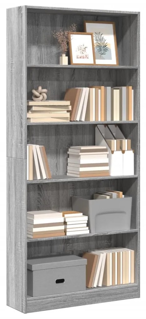 Libreria Grigio Sonoma 80x24x176 Cm İn Legno Multistrato /