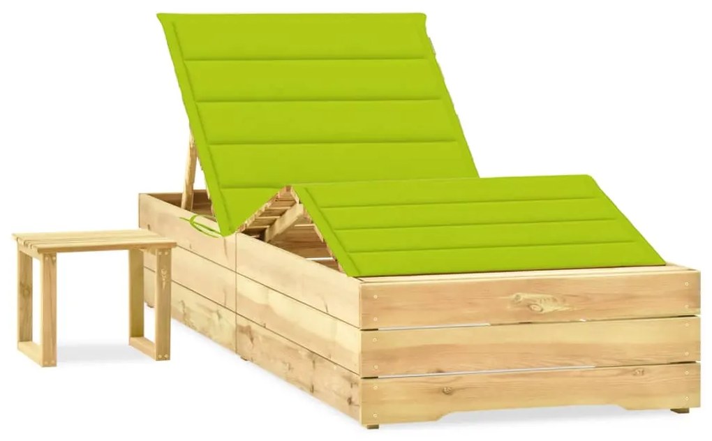 Lettino Da Giardino Con Tavolino Cuscino Legno Pino Impregnato /