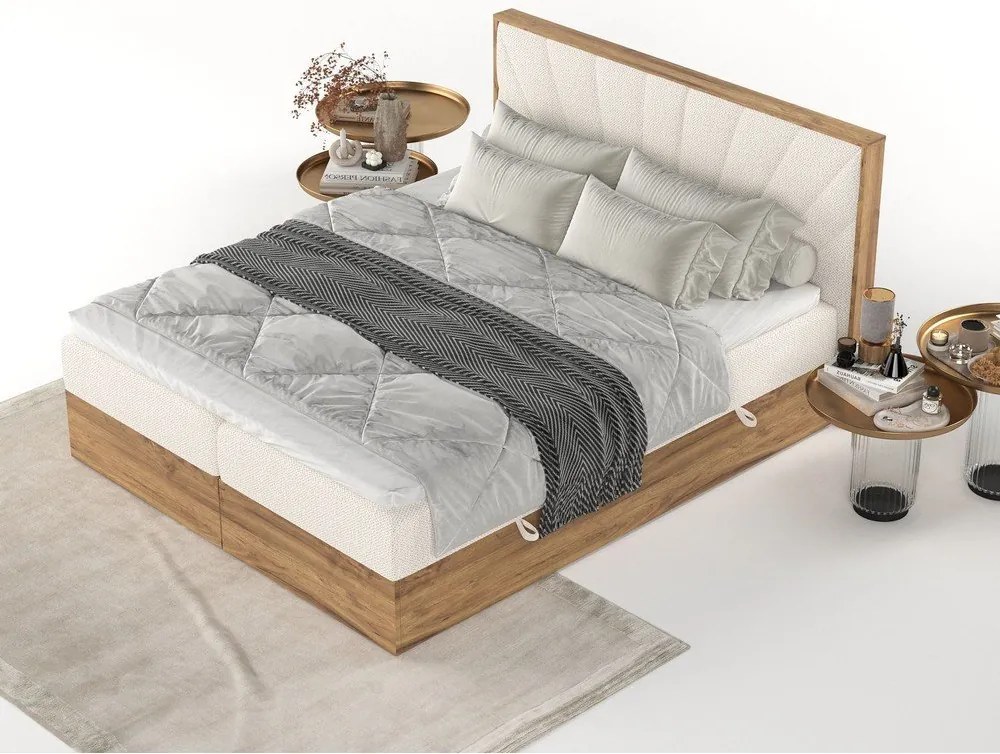 Letto boxspring con contenitore in crema-naturale 140x200 cm Asahi - Maison de Rêve