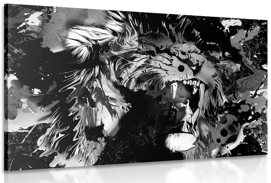 Quadro su tela – Testa di leone in bianco e nero