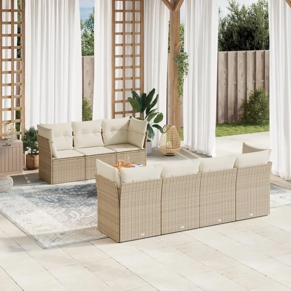 Set divano da giardino 8 pz con cuscini beige in polyrattan