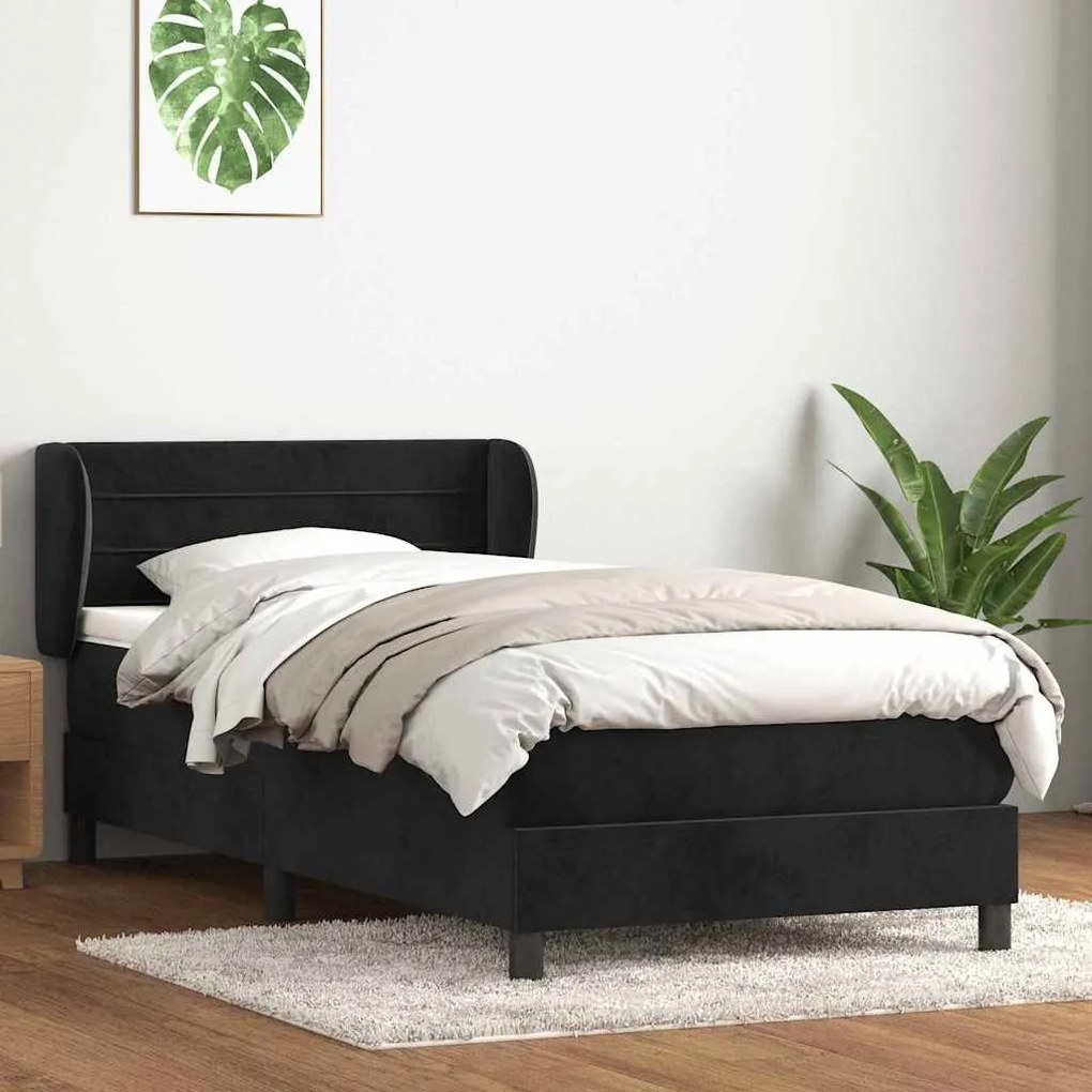 Giroletto A Molle Con Materasso Nero 90x210 Cm İn Velluto /