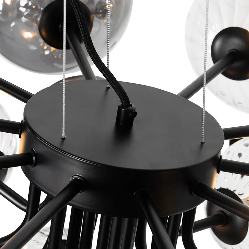 Lampadario nero con vetro fumé e trasparente 13 luci - Bonnie