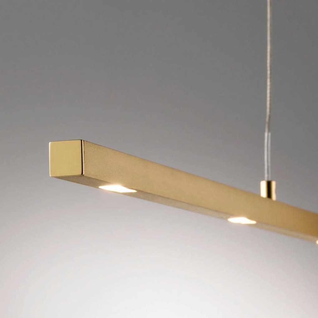 Lampada LED a sospensione Tolu di Quitani, lunghezza 179 cm, ottone dimmerabile, Ottone / Oro, Soggiorno / Sala da pranzo, Alluminio, Moderno