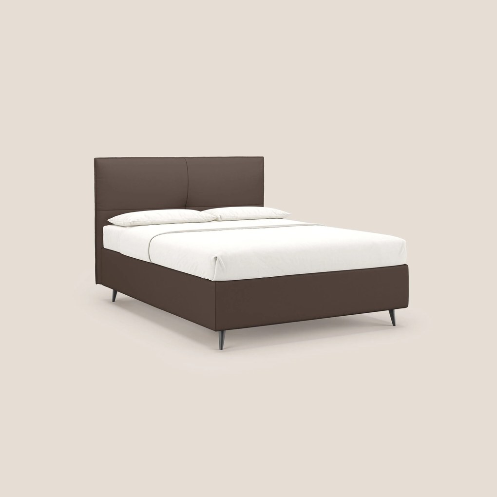 Greta letto contenitore dimensioni SLIM con testata trapuntata in ecopelle impermeabile T04 marrone