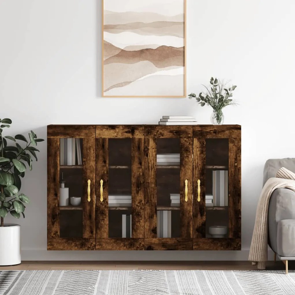 Armadietti A Parete 2 Pz Rovere Fumo İn Legno Multistrato /