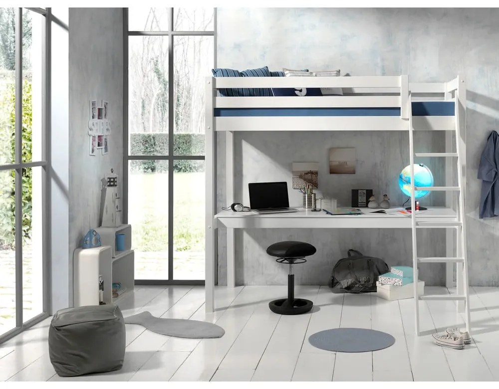 Letto rialzato bianco in legno di pino 140x200 cm PINO - Vipack