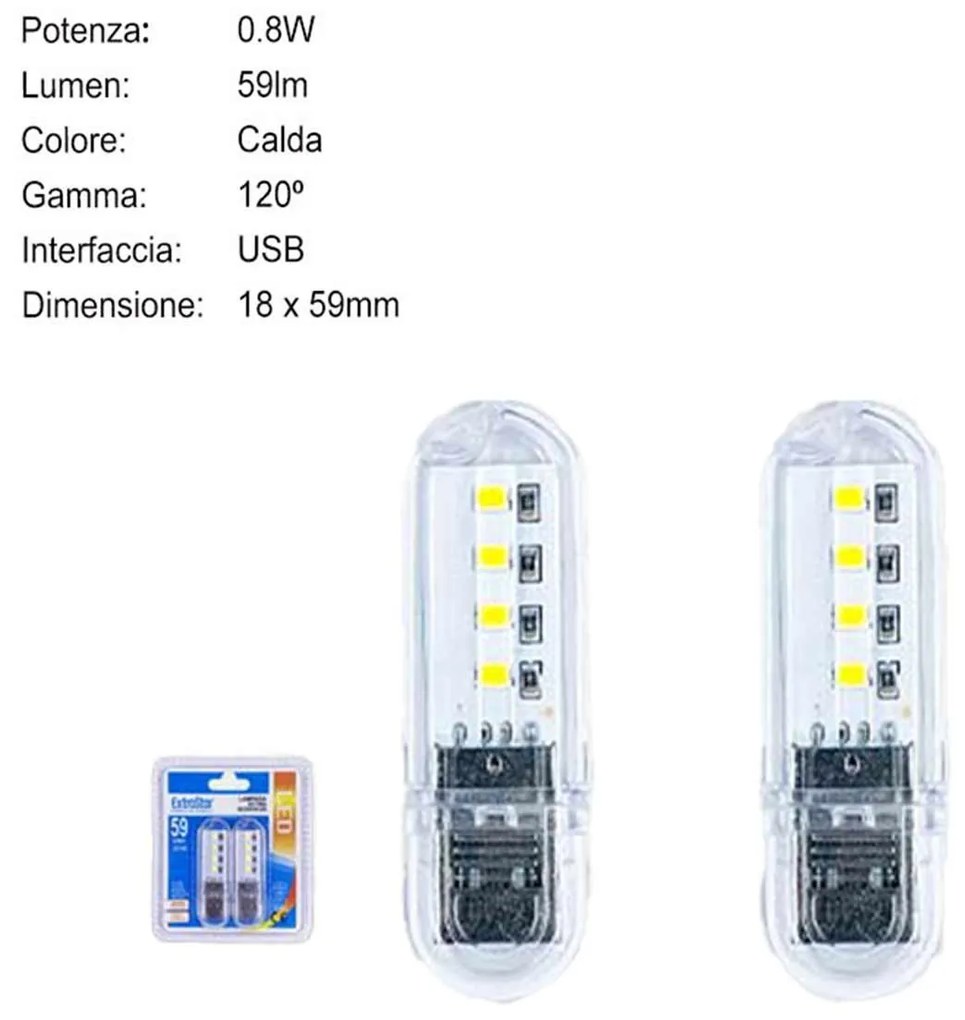 2 pcs Lampada Notturna Decorativa USB a LED Portatile 0.8W 59LM Luce Calda 3000K