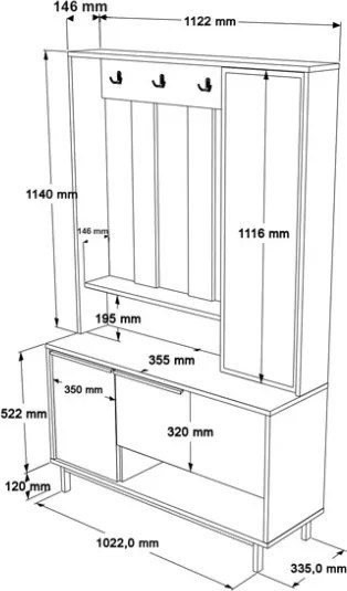 Mobile Da Ingresso Con Scarpiera Appendiabiti E Specchio Orientabile Ocean Legno