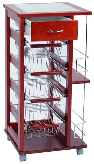Carrello salvaspazio con cesti portafrutta e portabottiglie Ciliegio