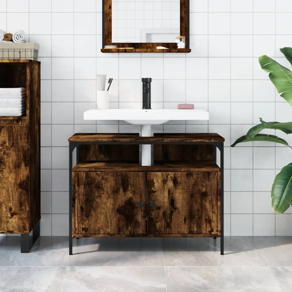 Mobile lavabo bagno rovere fumo 60x30x60 cm legno multistrato