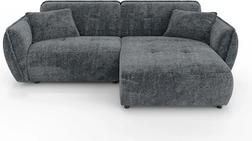 Divano angolare grigio scuro (con penisola a destra/con chaise lounge) con rivestimento in ciniglia Nelia – Ropez