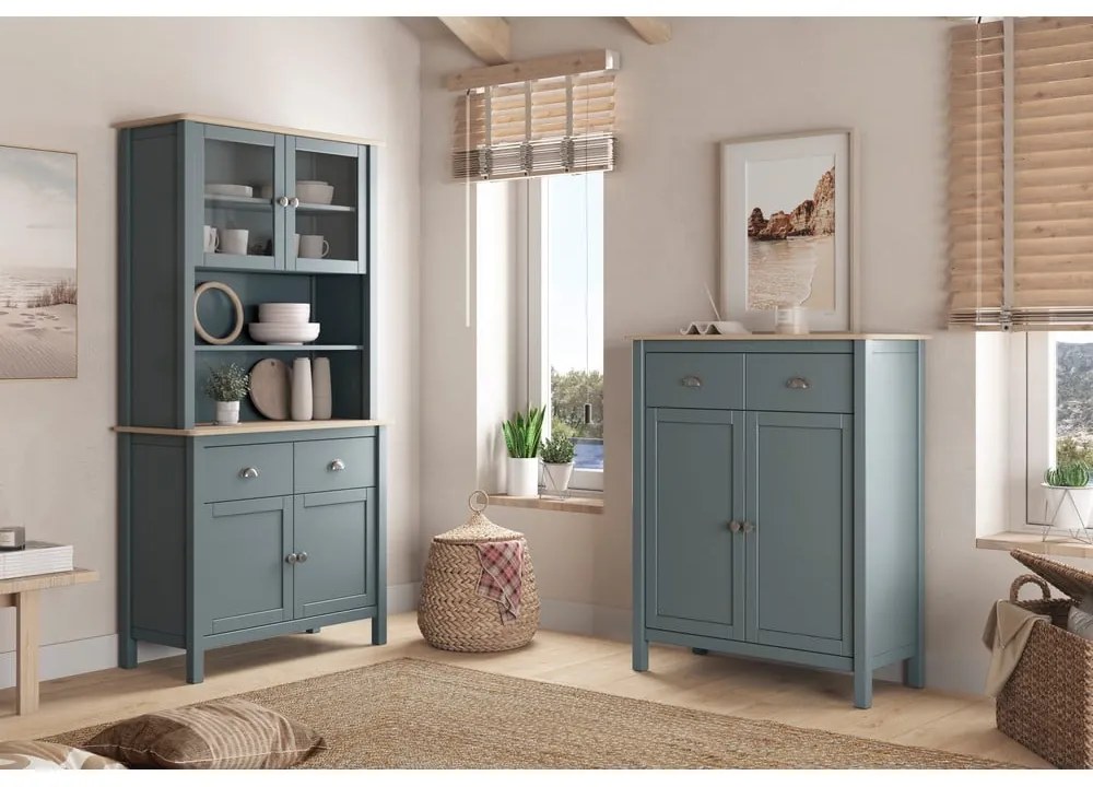 Cassettiera verde polveroso in pino massiccio 90x110x40 cm Misti – Marckeric