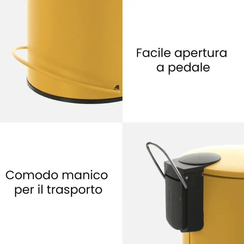 Pattumiera in acciaio 3 litri giallo soft-close con secchio estraibile Spring