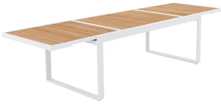 Tavolo da giardino allungabile NATERIAL in alluminio bianco con piano in teak  per 10 persone 200/320x100cm