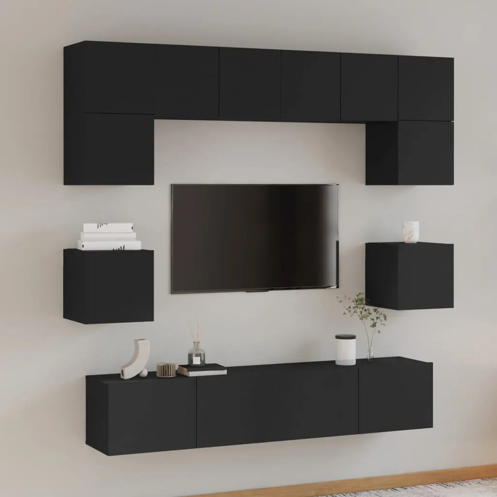 Set mobili porta tv 8pz nero in legno multistrato