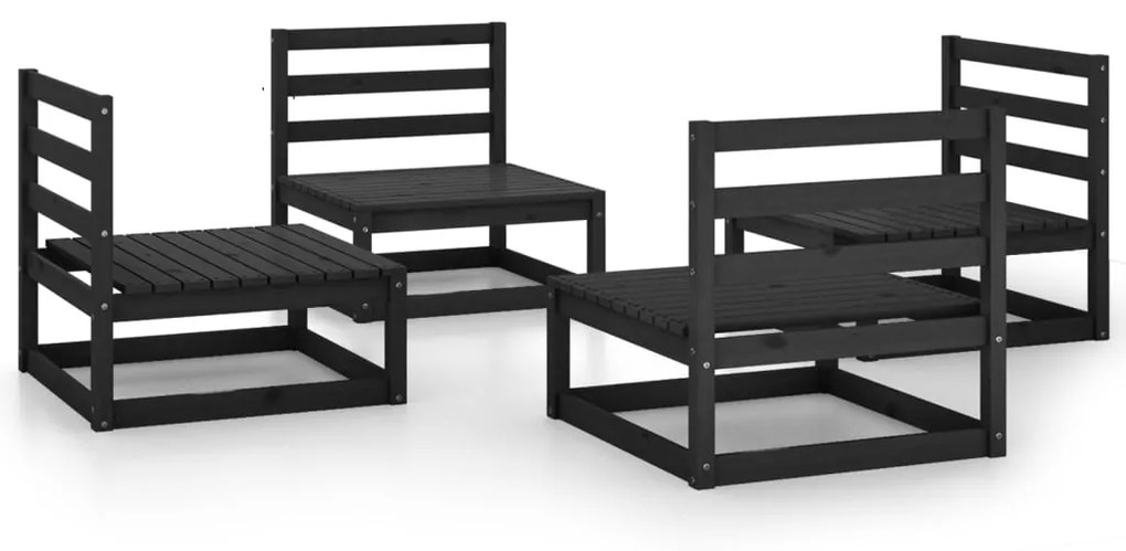 Set divani da giardino 4 pz nero in legno massello di pino