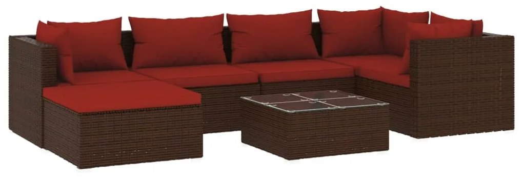 Set Divani da Giardino 7 pz con Cuscini in Polyrattan Marrone