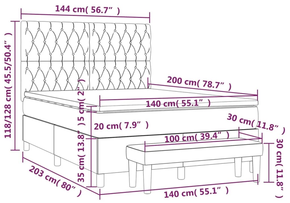 Giroletto a Molle con Materasso Grigio Scuro 140x200cm Tessuto