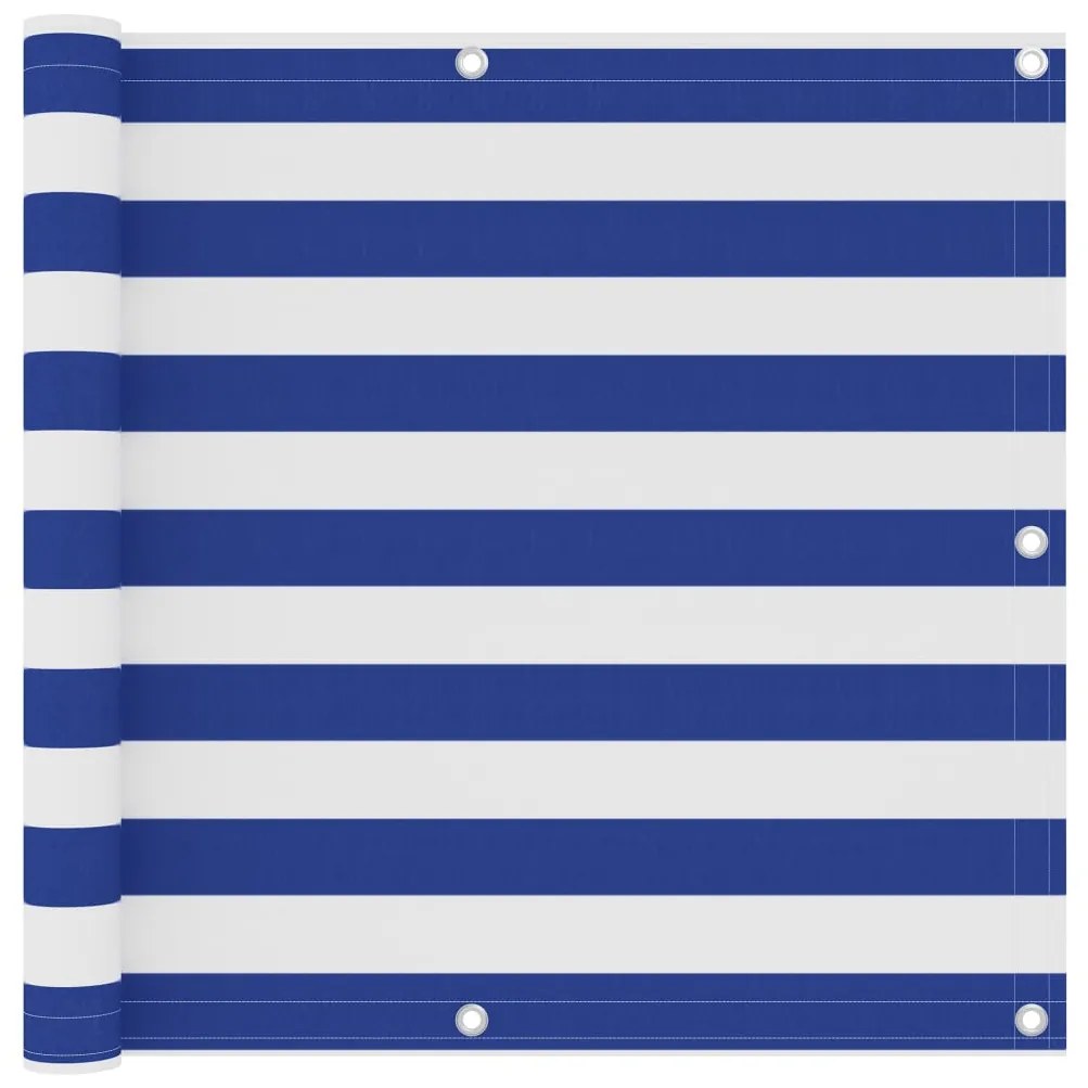 Paravento Balcone Bianco E Blu 90x600 Cm Tessuto Oxford /