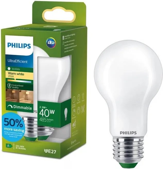 Lampadina LED dimmerabile Philips ULTRAEFFICIENT A60 E27/2,3W/230V 2700K