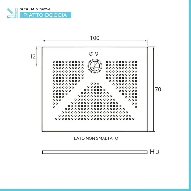 Piatto doccia rettangolare 70x100 H3 cm in ceramica bianco opaco con antiscivolo Ruy