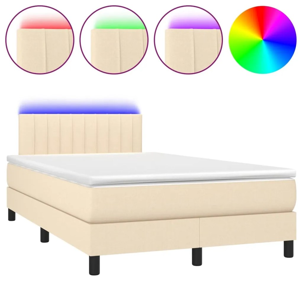 Letto a molle con materasso e led crema 120x190 cm in tessuto