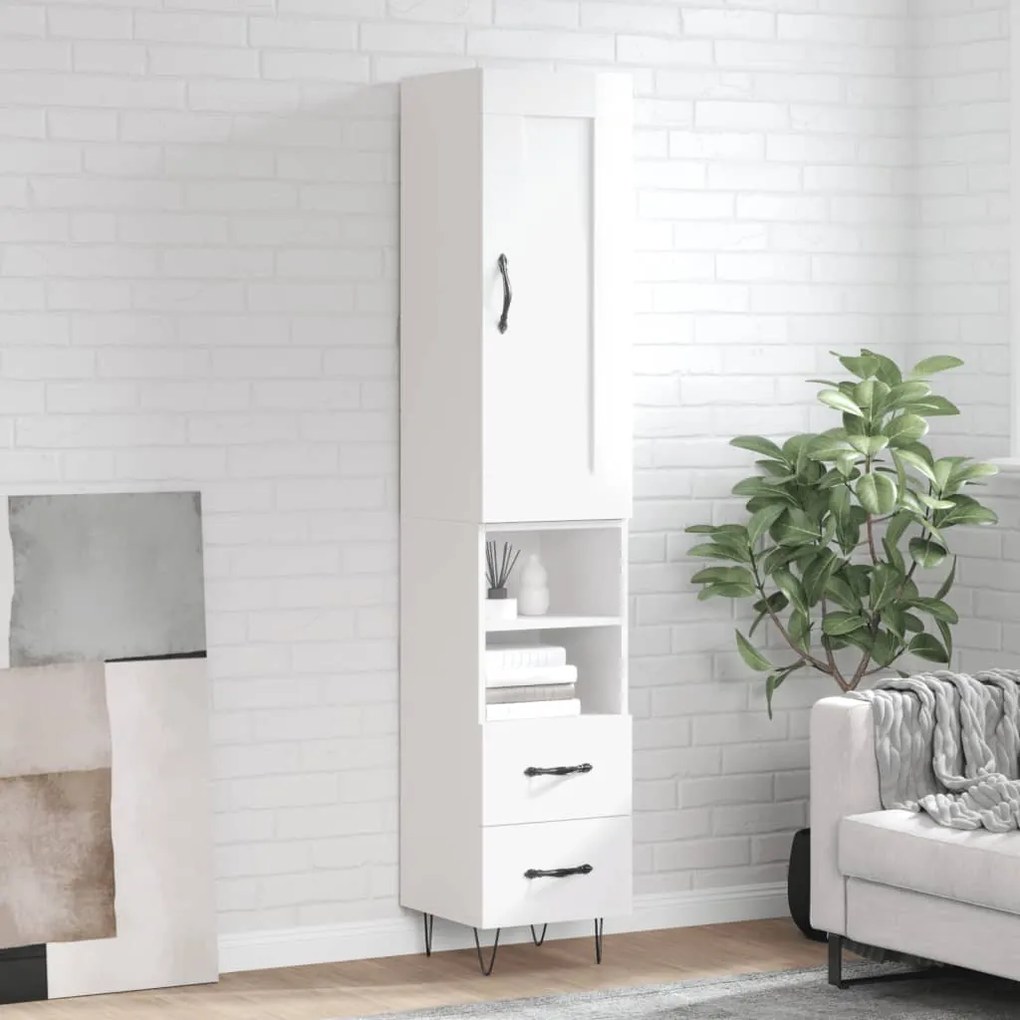 Credenza 34,5x34x180 Cm İn Legno Multistrato Bianco Lucido /