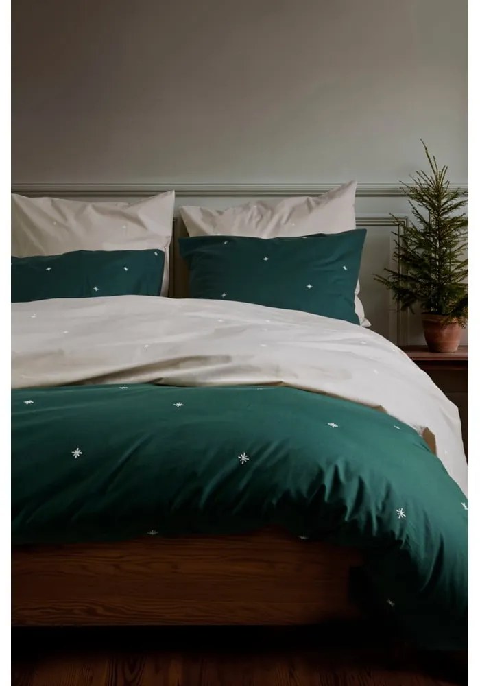 Set copripiumino e federa beige in percalle di cotone per letto singolo 140x200 cm Christmas Fable – JUNA