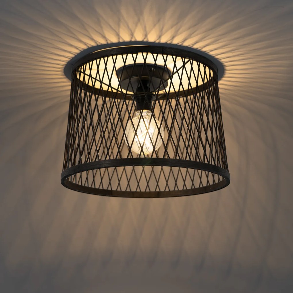 Lampada da soffitto rustica in rattan nero 40 cm IP44 - Calamus