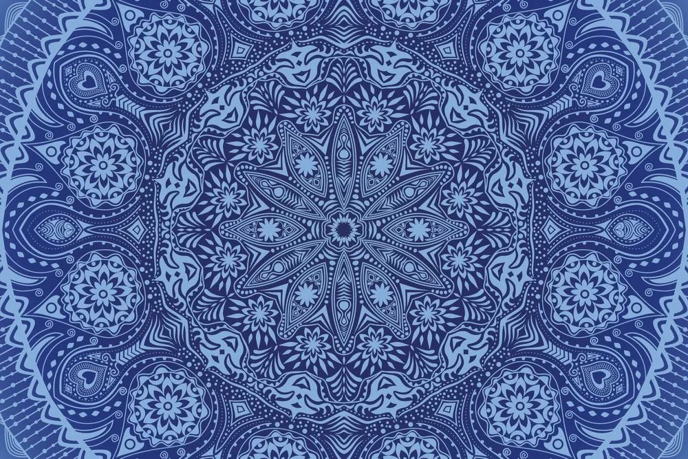 Carta da parati autoadesiva – Mandala decorativa con pizzo in blu