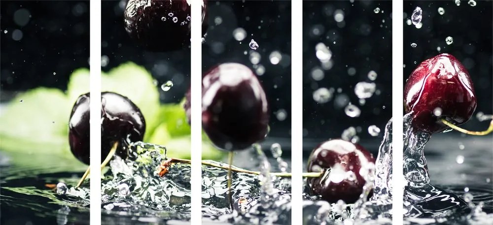 Quadri 5 pezzi – Ciliegie mature nell'acqua