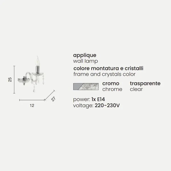 Lampadario applique 12 cm in cristallo DALLAS a 1 luce CROMO