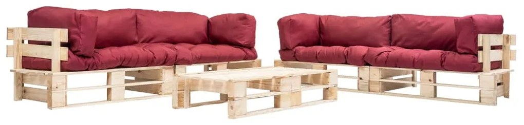 Set Divani Da Giardino Pallet 6 Pz Con Cuscini Rossi İn Legno /