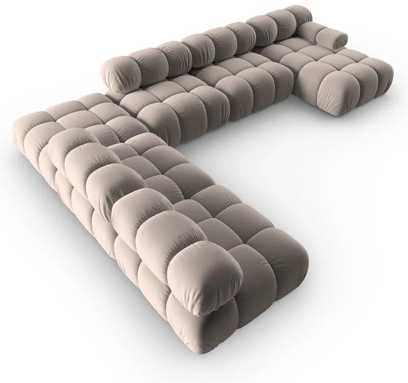 Divano angolare componibile in marrone chiaro (con penisola a sinistra/a U) con rivestimento in velluto Bellis – Micadoni