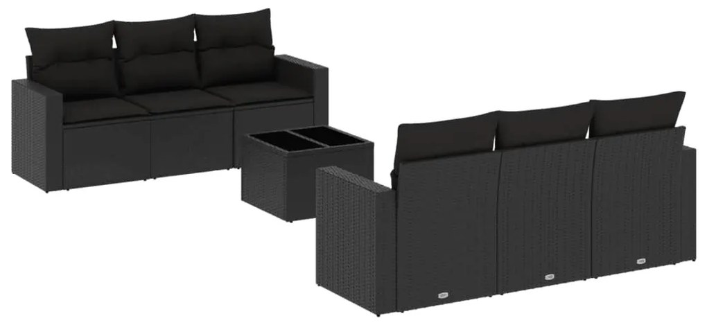 Set divani da giardino con cuscini 7pz nero polyrattan