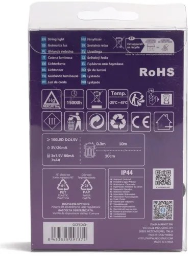 Aigostar-Catena LED natalizia da esterno 100xLED/8 funzioni 3xAA 10,3m IP44 multicolore