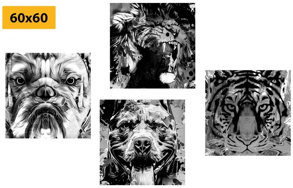 Set di quadri – Animali in stile pop art in bianco e nero